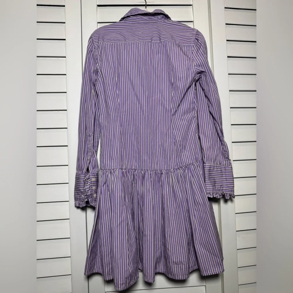 Ralph Lauren Kids Purple & White Striped Button Down Ruffle Dress Size 7